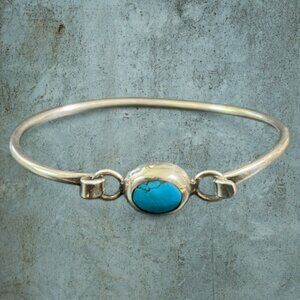 Vintage Sterling Silver Mexican Bracelet Faux Turquoise Hook Clasp SZ 6 3/4 in